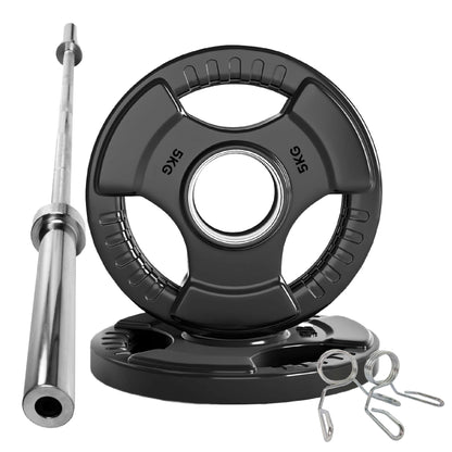 Tri-Grip Olympic Weight Plates – Black Rubber-Coated Cast Iron with 2" Hole – Ergonomic & Durable – Ideal for Strength Training, CrossFit & Home Gyms