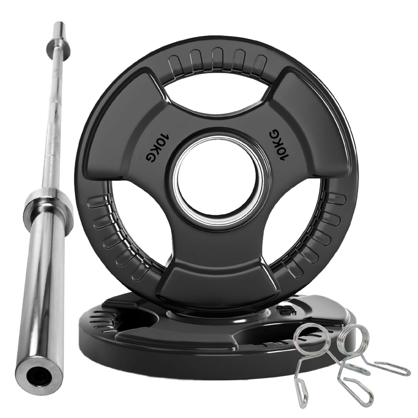 Tri-Grip Olympic Weight Plates – Black Rubber-Coated Cast Iron with 2" Hole – Ergonomic & Durable – Ideal for Strength Training, CrossFit & Home Gyms