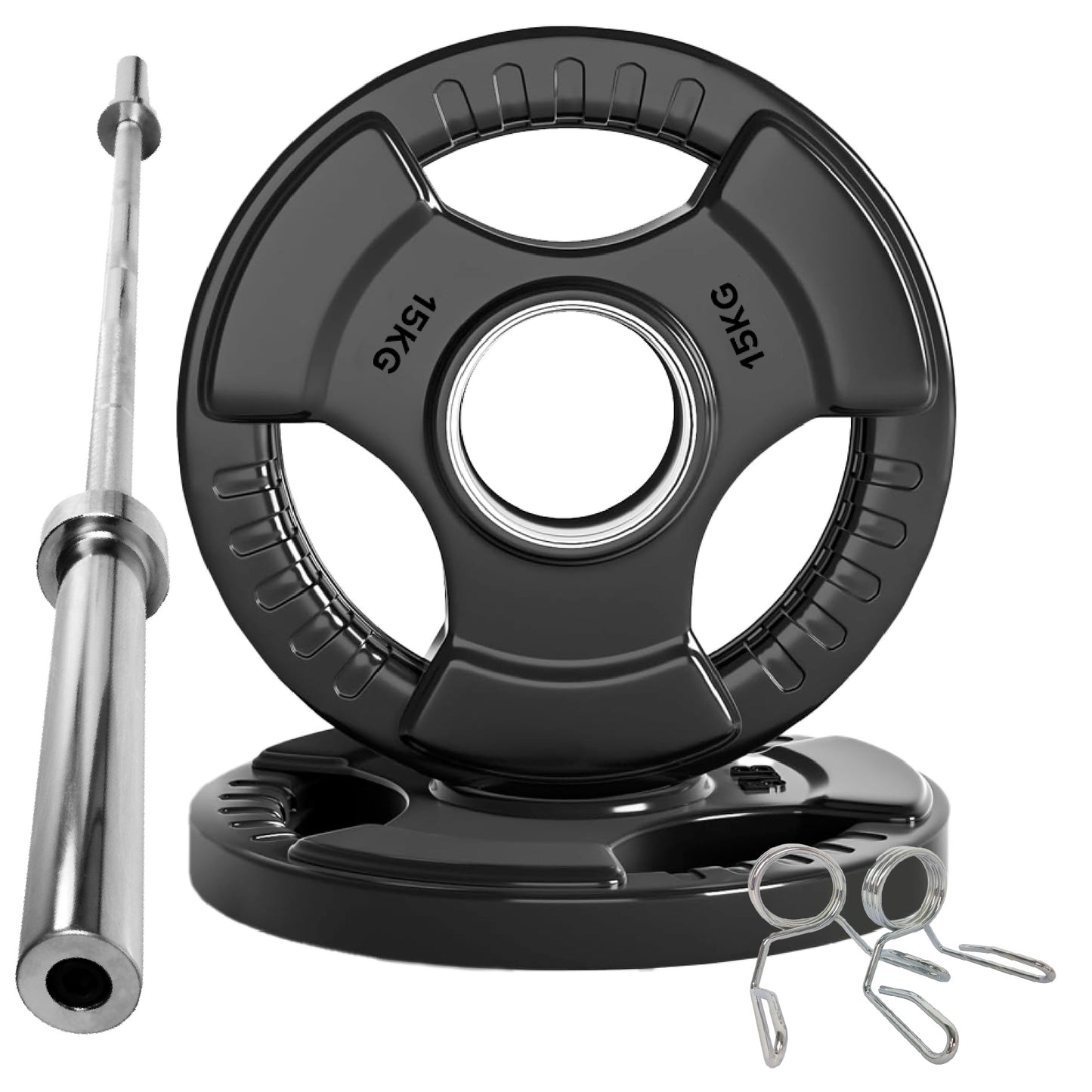 Tri-Grip Olympic Weight Plates – Black Rubber-Coated Cast Iron with 2" Hole – Ergonomic & Durable – Ideal for Strength Training, CrossFit & Home Gyms