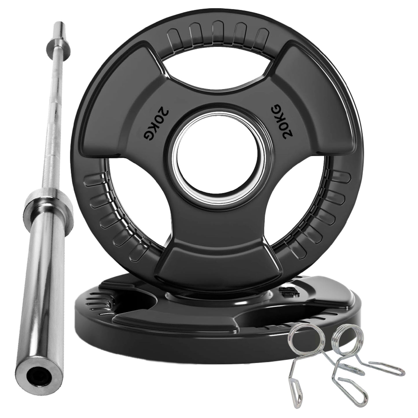 Tri-Grip Olympic Weight Plates – Black Rubber-Coated Cast Iron with 2" Hole – Ergonomic & Durable – Ideal for Strength Training, CrossFit & Home Gyms