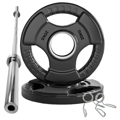 Tri-Grip Olympic Weight Plates – Black Rubber-Coated Cast Iron with 2" Hole – Ergonomic & Durable – Ideal for Strength Training, CrossFit & Home Gyms