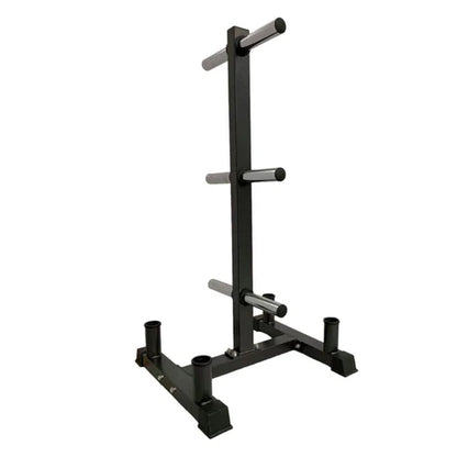 Black metal weight rack on a white background