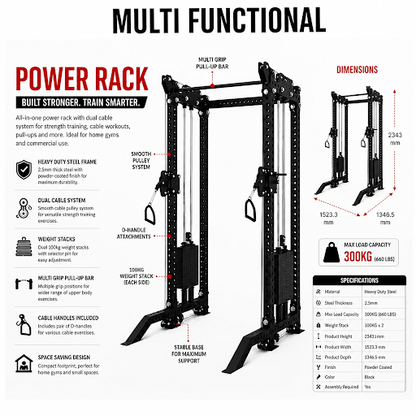 Strength & Conditioning Rack with Cable Crossover Training Station